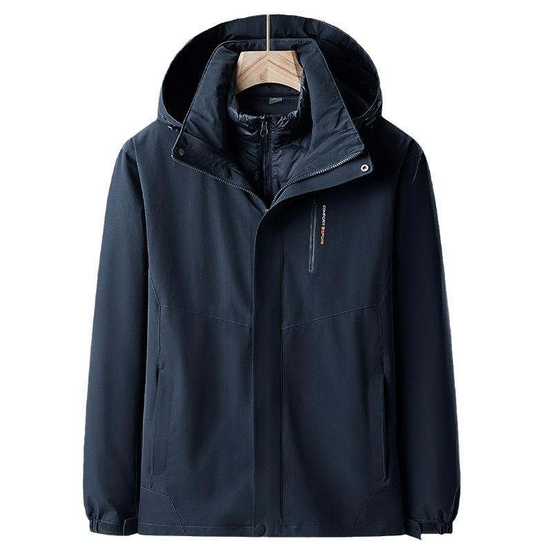 White Duck Down Detachable Three-in-one Jacket for Men, Windproof, Waterproof and Warm, Self-driving Camping and Mountaineering Clothing