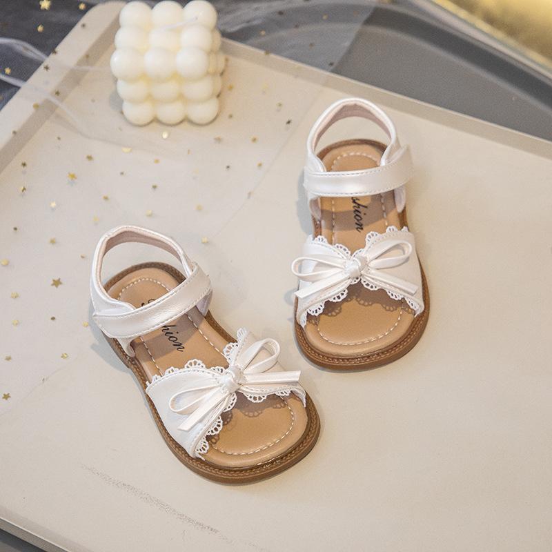 Girls sandals 2025 new summer baby girl casual soft-soled beach shoes children's foreign style bow princess shoes