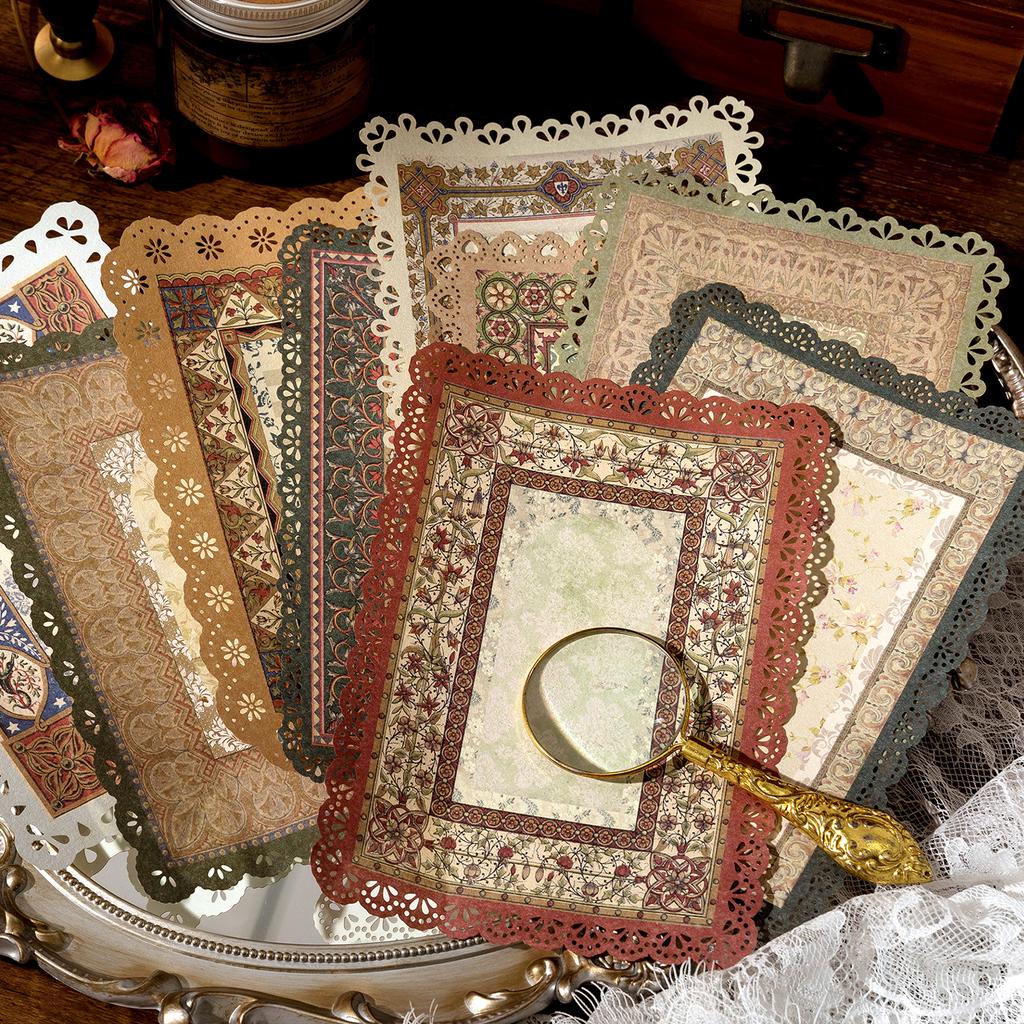 10pcs/pack Vintage Patterned Lace Paper Scrapbook Materials DIY Photo Album Collage Journalling Creative Stationery Supplies