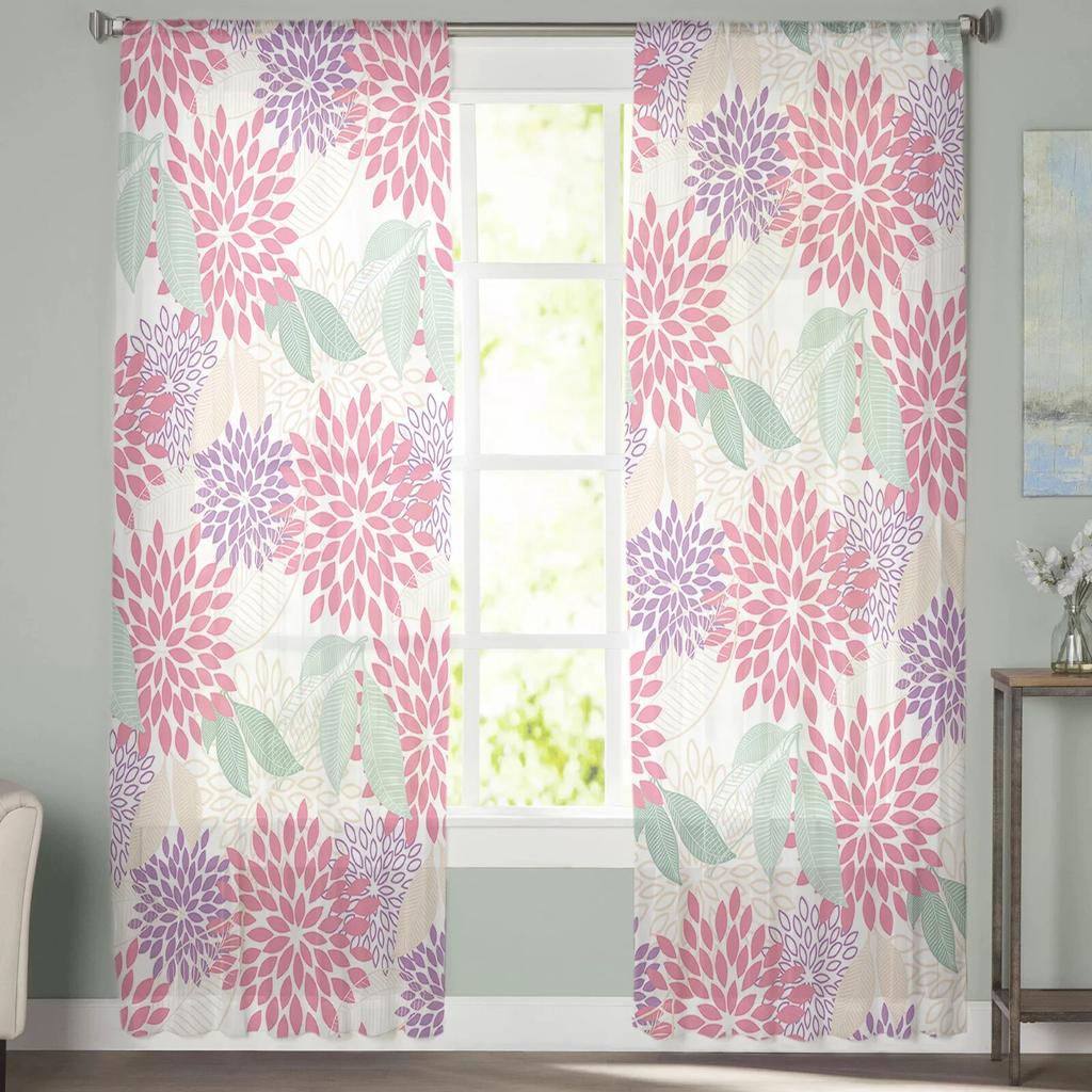 Perdele din tul cu model abstract cu flori de plante pentru sufragerie, bucătărie, dormitor, tul transparent pentru cafenea, hotel, decor modern acasă