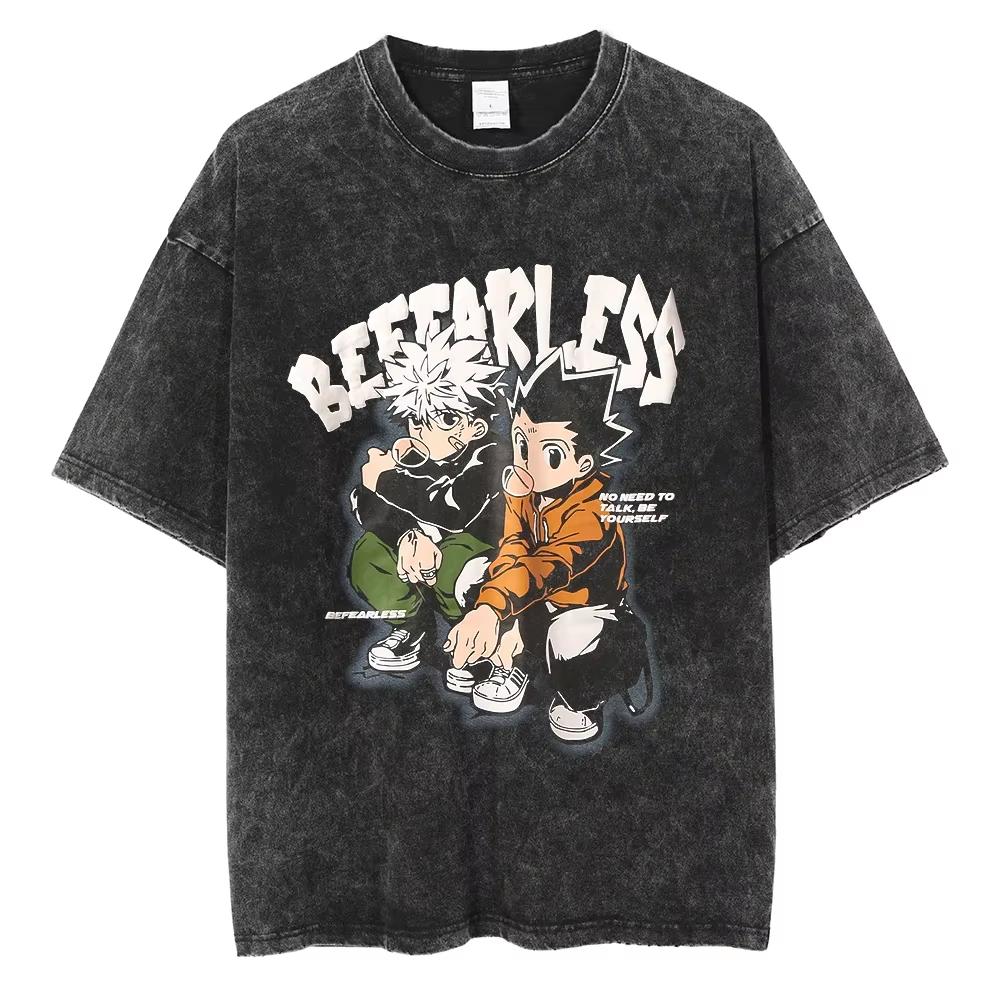 2026 Hot Sale HUNTER×HUNTER T Shirt Kurapika Manga Tshirt Men Women Hip Hop Washed Cotton T-shirt Clothing Summer Short Sleeve Tees Streetwear Top