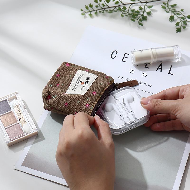 

Маленький свежий цветочный кошелек для монет, мини-сумка из мультяшного холста, сумка для ключей, сумка для монет #C0ANR# коричневый