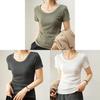 Casual Summer T Shirt For Women With High Elastic Ribbed Fabric And U Neck Design