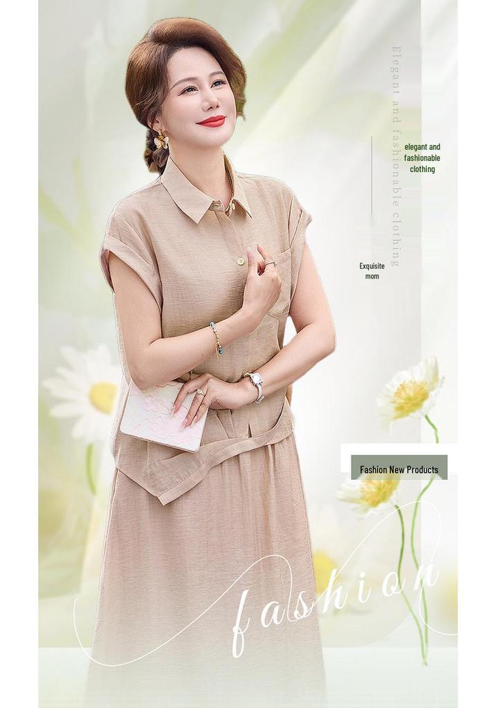 Summer 2026 Fashion: Mom's Short Sleeve Top & Stylish Skirt Set for Middle-Aged and Elderly