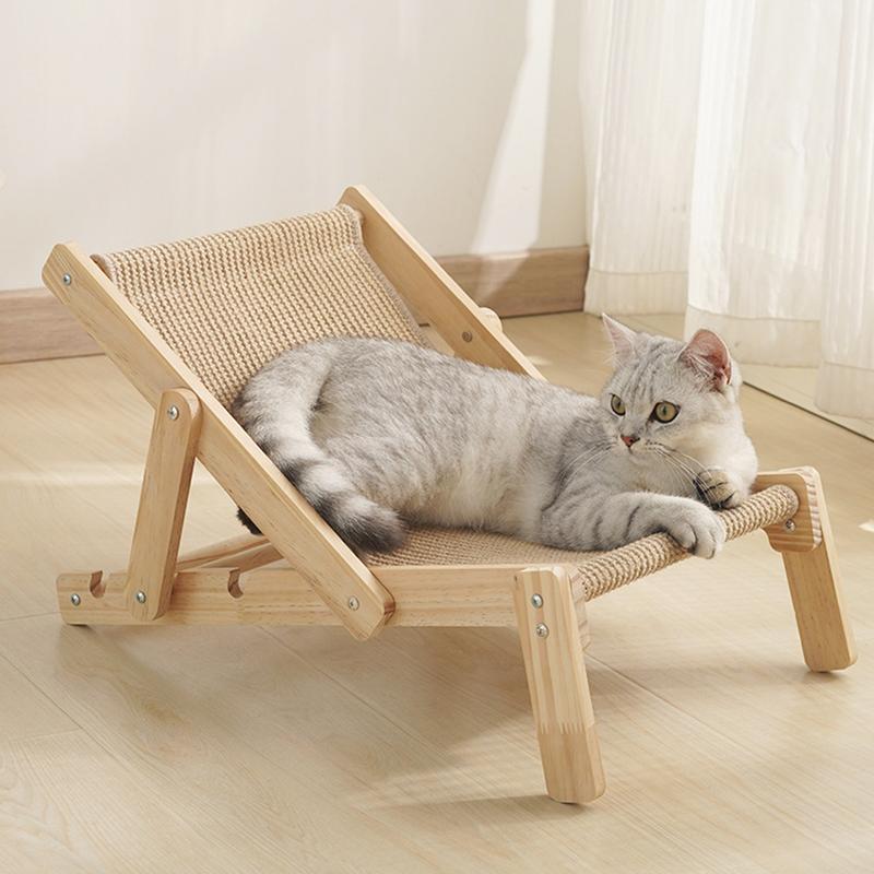 Cat Sisal Lounge Chair Sisal Scratcher Elevated Bed Cat Hammock Removable Sisal Pad Adjustable For Indoor Cats All Seasons