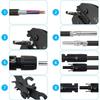 This heavy-duty solar cable crimping tool includes 6 pairs of panel connectors, 1 cable crimping pliers, 1 right-angle wrench, and 1 Phillips wrench.