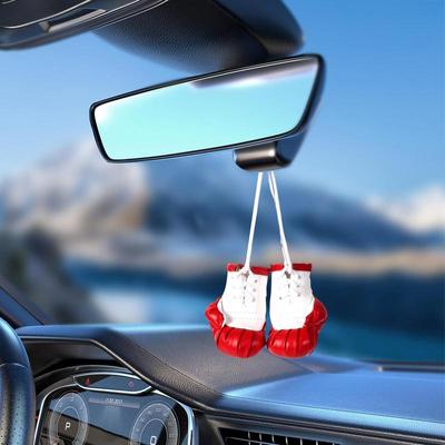 Mini Boxing Gloves Keychain PU Leather Mini Boxing Gloves Car Mirror Hanger Decorative Multifunctional Car Interior Decor