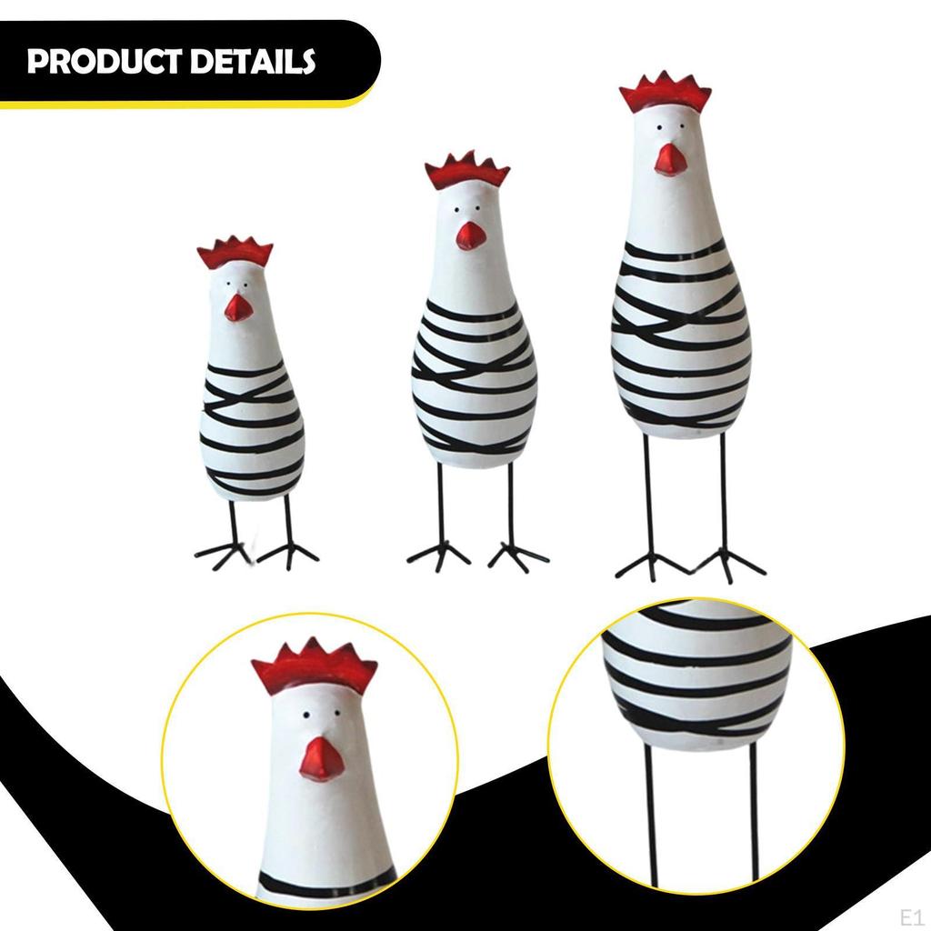 Zestaw 3 szt. Dekoracji Kurczaków Rzeźby Zwierząt Drewniane Figurki na Blat do Salonu