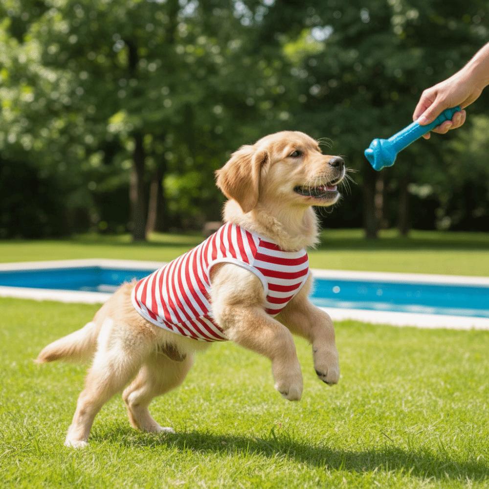 Round Neck Dog Cooling Vest Soft Fabric Pet Striped T-Shirt Dog Summer Clothes  Photography