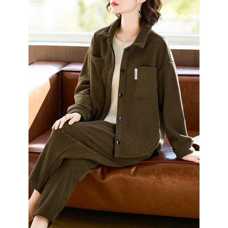 Women S Plus Size Corduroy Tracksuit Set Long Sleeve Two Piece Casual Spring Autumn
