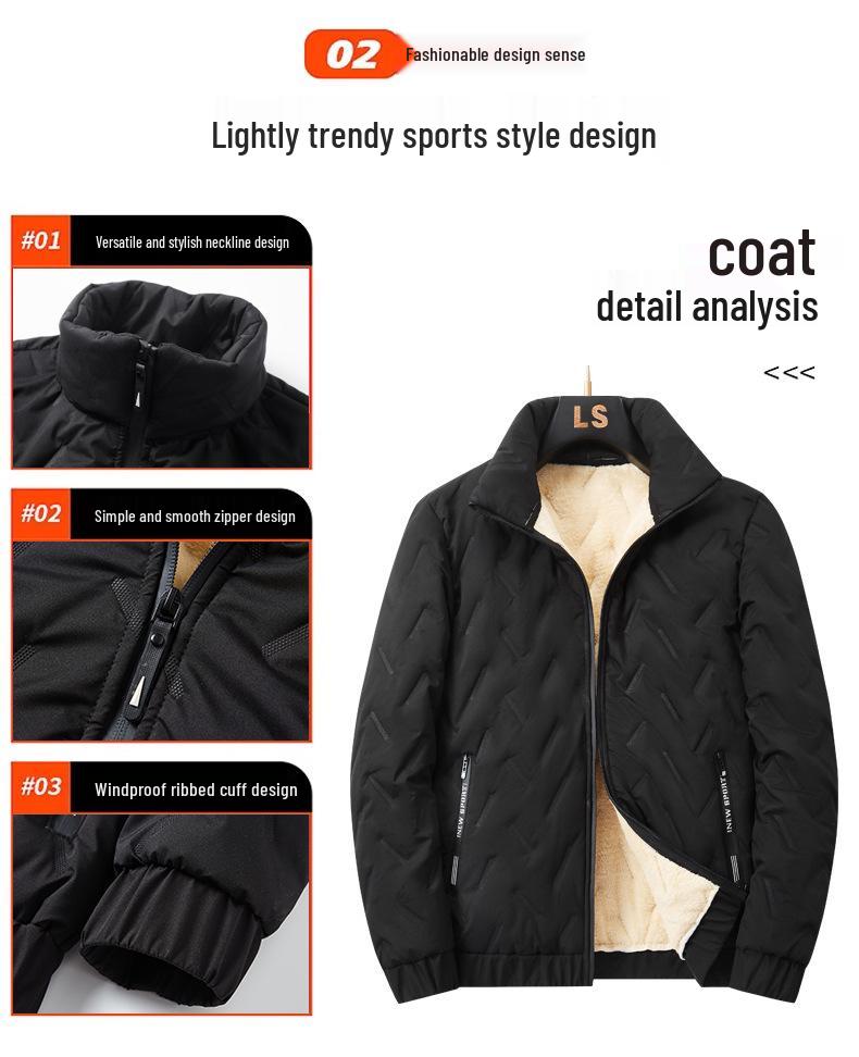 Men's Casual Business Warm Cotton Coat with Velvet Lamb Wool - Autumn/Winter Style for Middle-Aged and Elderly