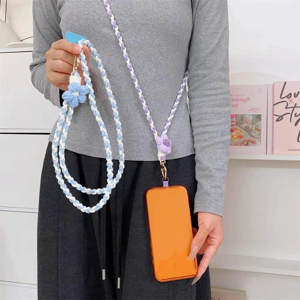 Rainbow Color Phone Woven Chain Phone Charm Crossbody Lanyard Cell Phone Strap  Hanging Ornament