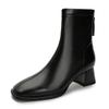 Square Head Short Boots Women's Single Boots New Autumn and Winter Boots Soft Leather Rear Zipper Middle Heel Medium Tube Thin Boots