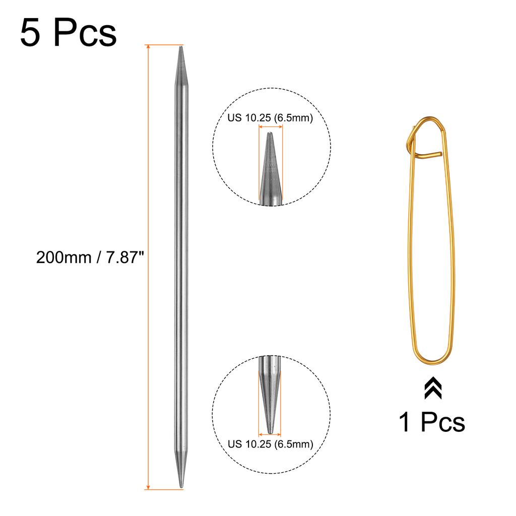 5Pcs 7.8Inch Double Pointed Knitting Needle Length Stainless Steel Sweater Stitching Needles with Stitch Holder for Handmade DIY