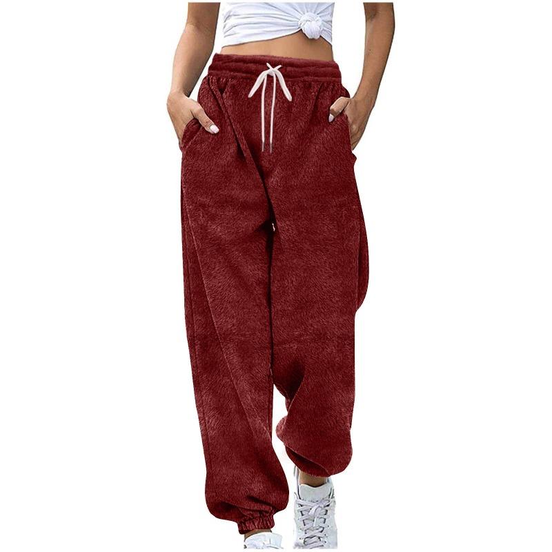 Women S High Waist Wide Leg Ankle Length Fleece Warm Pants