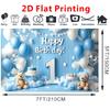 2D Happy 1st Birthday Backdrop Teddy Bear Blue Sky Wood Photo Booth Background