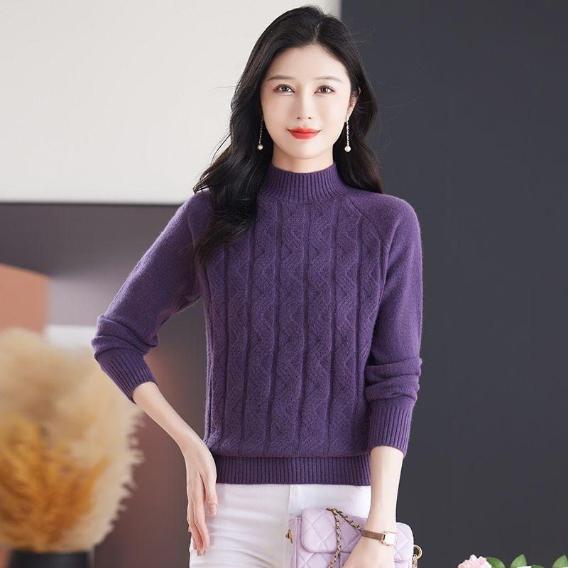 New Half Turtleneck Sweater Women's Bottoming Shirt Autumn and Winter Loose Fashionable Knitted Sweater Versatile Elegant Top