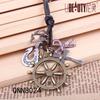 JMXD Vintage Leather Rope Ship Wheel Pendant Necklace Long Sweater Chain Men Women Nautical Jewelry Trendy Gift Fashion Accessories
