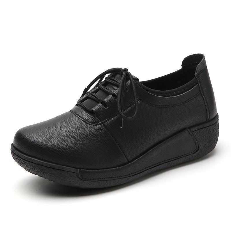 Autumn and Winter Leather Lace-up Muffin Platform Women's Shoes Casual Shoes Color Matching Front Lace-up Single Shoes Mother Shoes