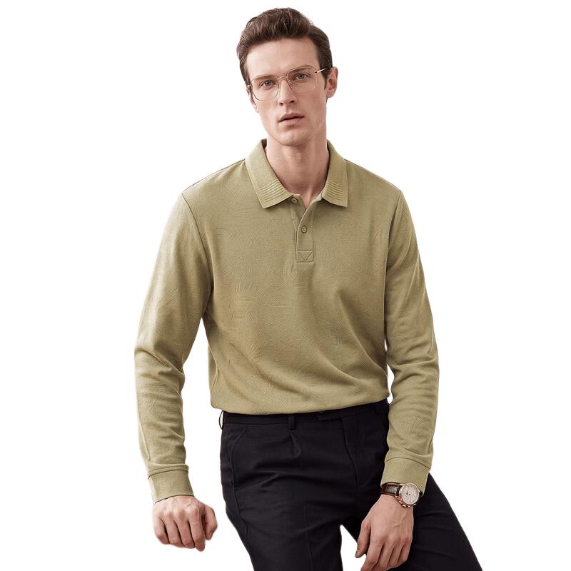 SHANSHAN Men's Jacquard Wool-Blend Long Sleeve Polo