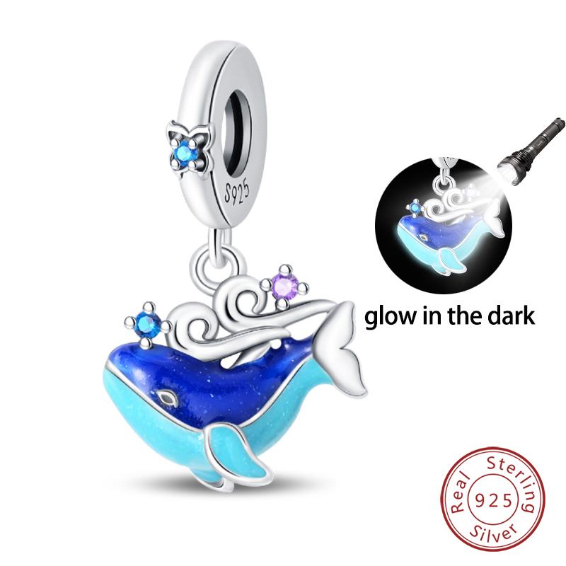 Summer Ocean Series 100% Copper Blue Luminous Jellyfish Seashells Fish Charms Beads Fit Qikaola Bracelets Jewelry