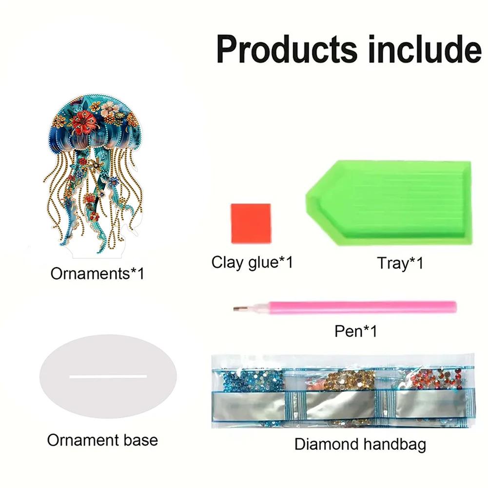 Acrylic Special Shaped Flower Jellyfish Desktop Diamond Art Kits Diamond Painting Desktop Ornaments Kit Bedroom Table Decoration