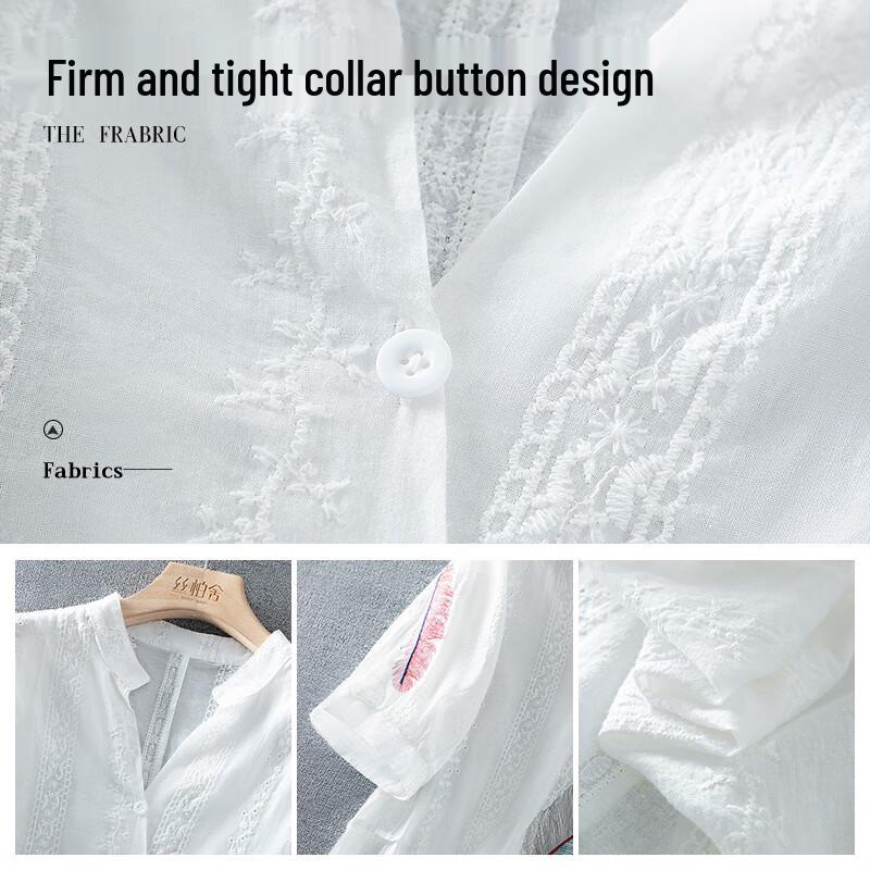 Silkbay Women's Embroidered V-Neck Lantern Sleeve Blouse