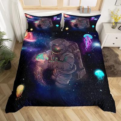 Astronaut Duvet Cover Glowing Jellyfish For Kids Teens Boys Girl Room Decoration Galaxy Space Planet Universe Sea Creatures King