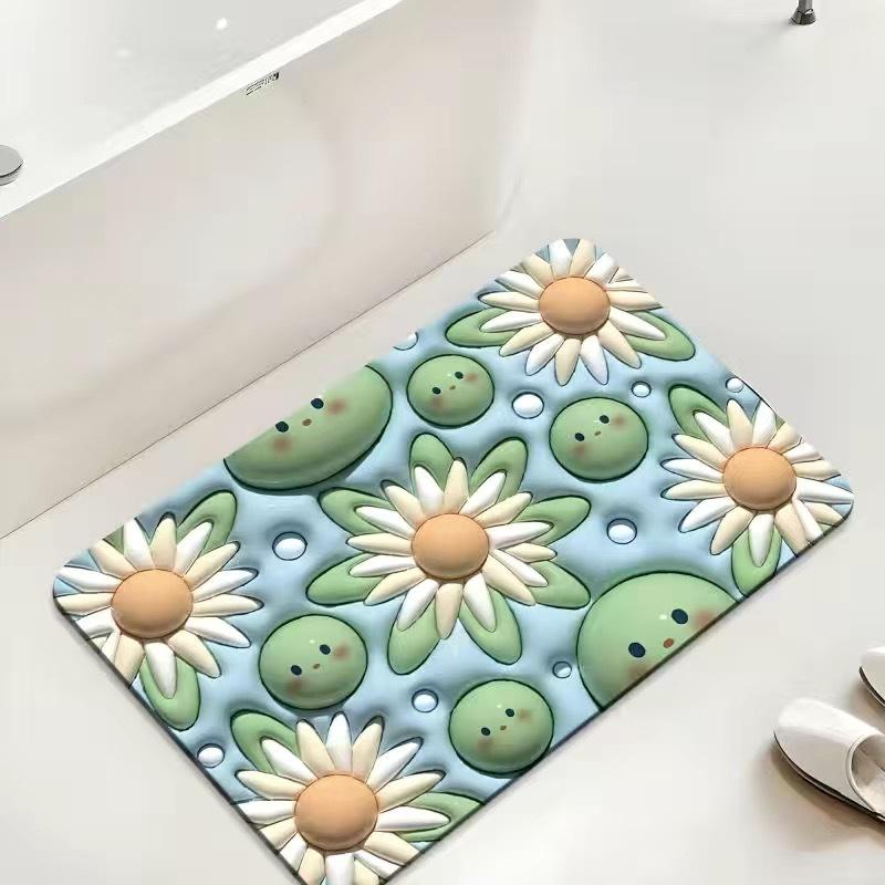 Floor Mat 3D Visual Effect Quick Drying Diatom Mud 40x60cm Flower Pattern Bathroom Anti-slip Floor Mat Daily Use DROPSHIPPING