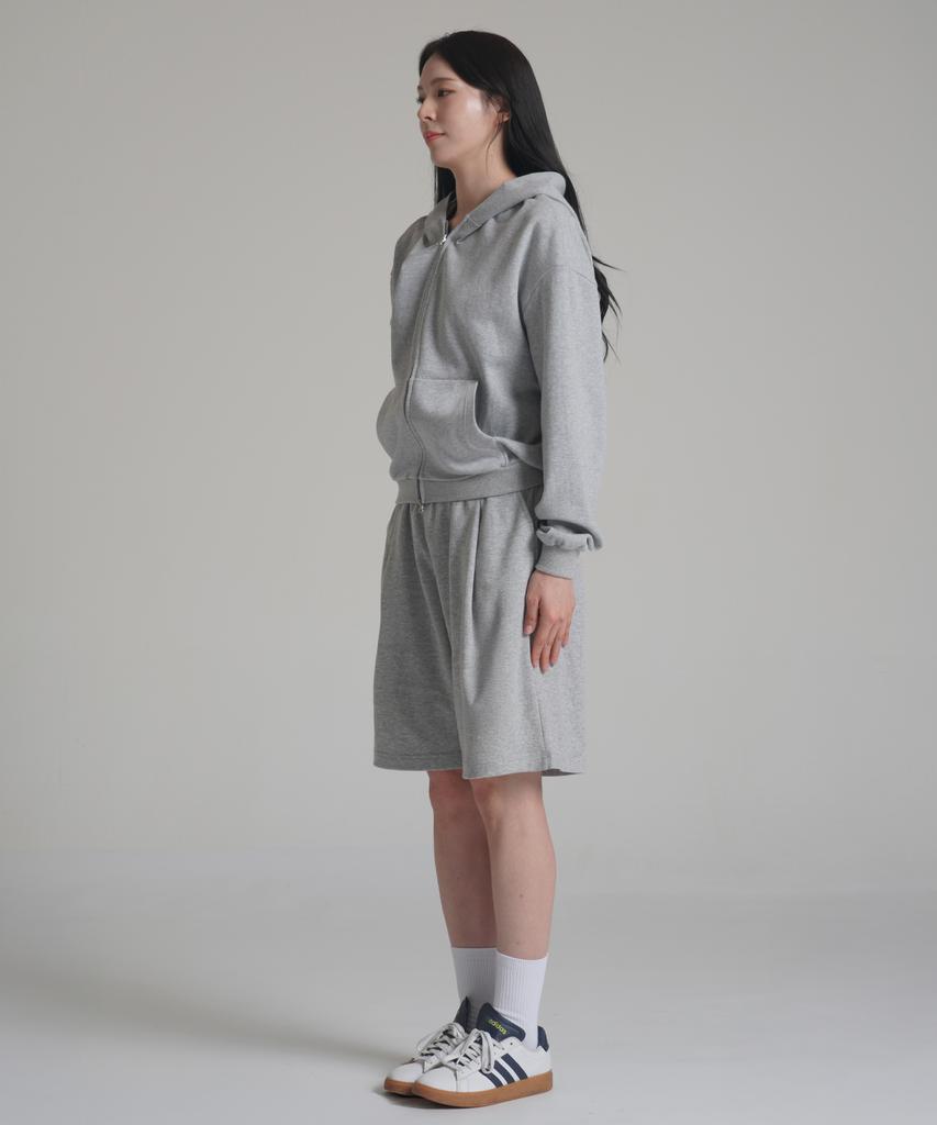 Noming One-Pleat Wide Sweat Bermuda Shorts - Grey