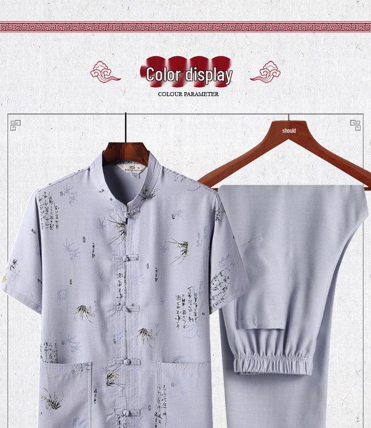 Men's Chinese-Style Summer Tang Suit: Short-Sleeve Linen Hanfu Robe for Middle-Aged and Elderly