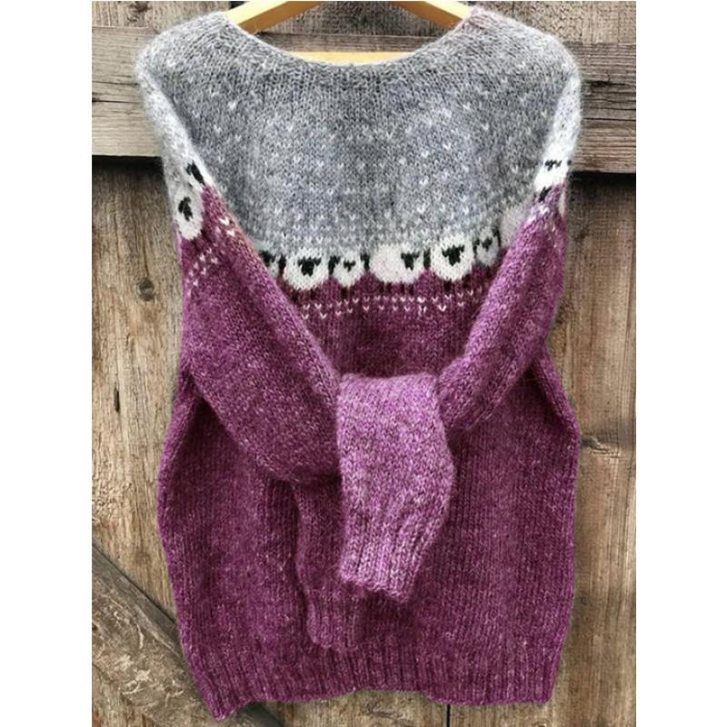 Damen Rundhals Farbblock Lockerer Passform Pullover Strickpullover Geometrisch Street Style 2025