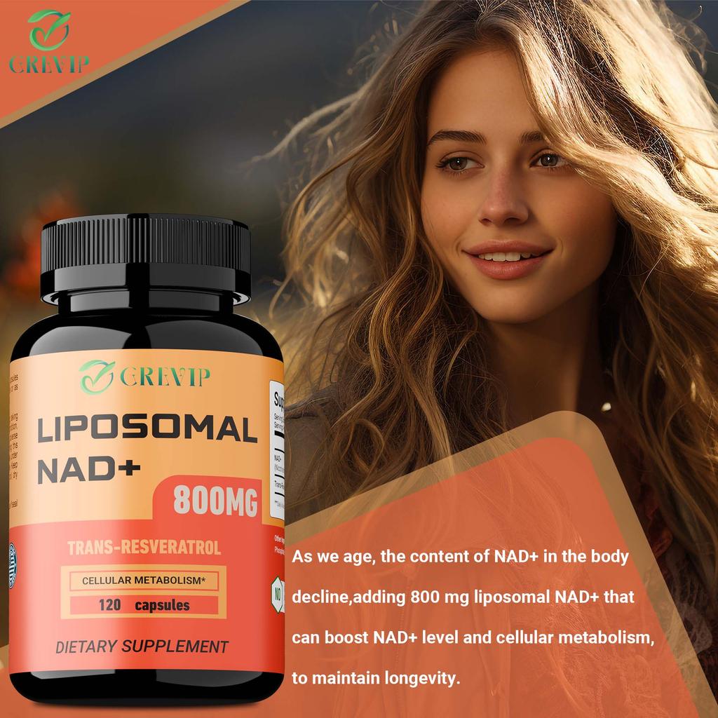 Liposomal NAD+ 800 mg Supplement Capsules with Trans-Resveratrol - Promotes Healthy Aging, Cellular Energy, DNA Repair