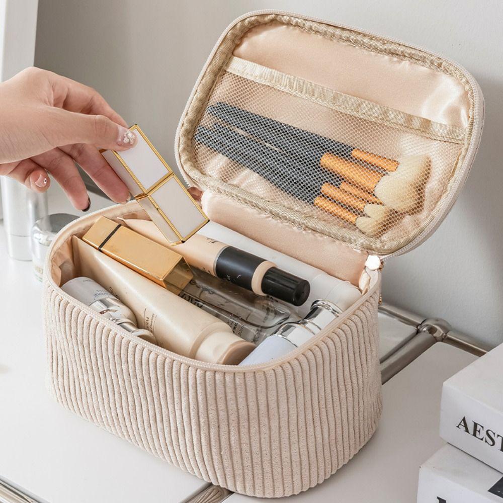 New Corduroy Makeup Bag Large Capacity Storage Organizer Travel Cosmetic Bag Portable Zipper Toiletry Bag