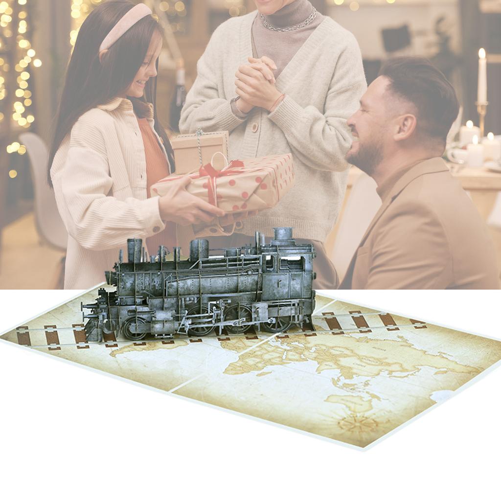 Steam Train 3D Greeting Card Happy Birthday Card with Envelope Creative Fathers Day Gift for Dad Grandad Husband