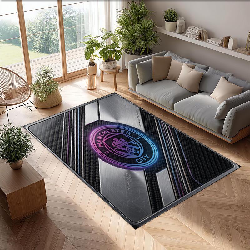 Manchester City Printed Flannel Area Rug Non Slip Soft Polyester Floor Carpet Indoor Decor Mat for Bedroom Living Room Sofa