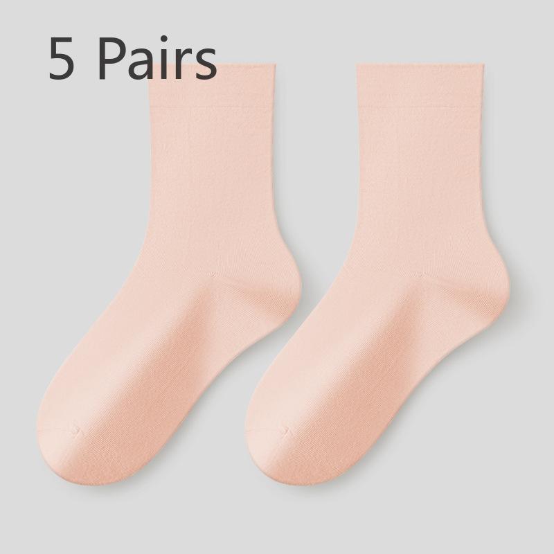5 Pairs of Female Spring and Autumn Style Pure Cotton Antibacterial Boneless Tube Pile Socks