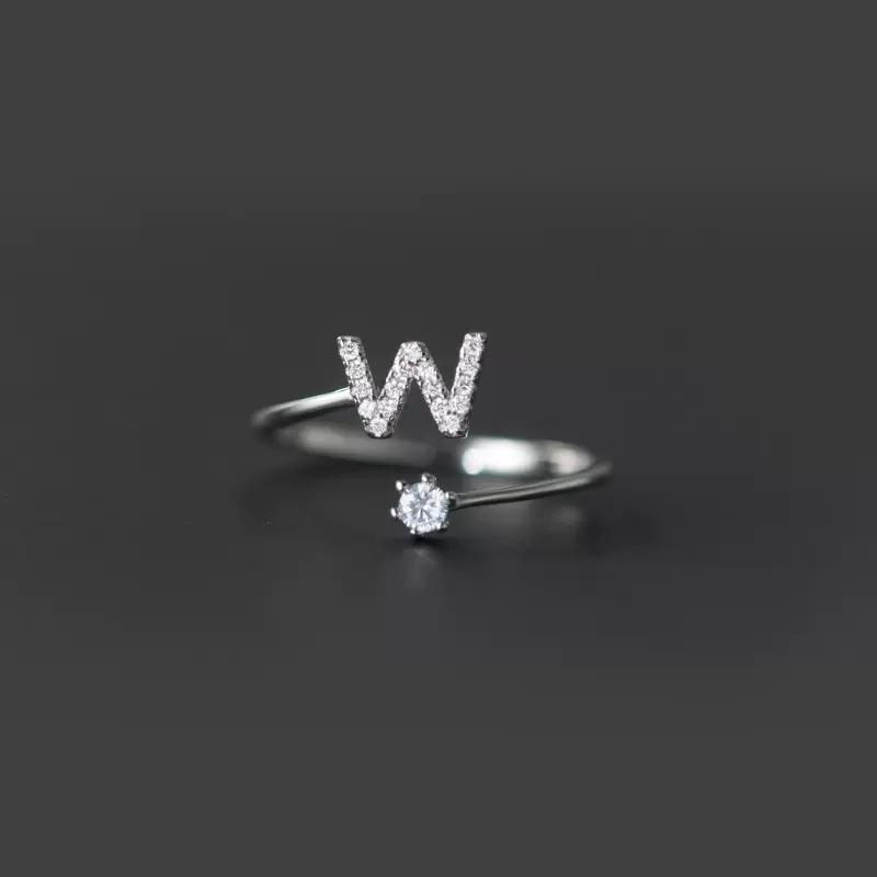 Fashion 925 Silver 26 Letter Ring Sparkling Diamond Zircon Open Ring Index Finger Your Ring Birthday Party Jewelry