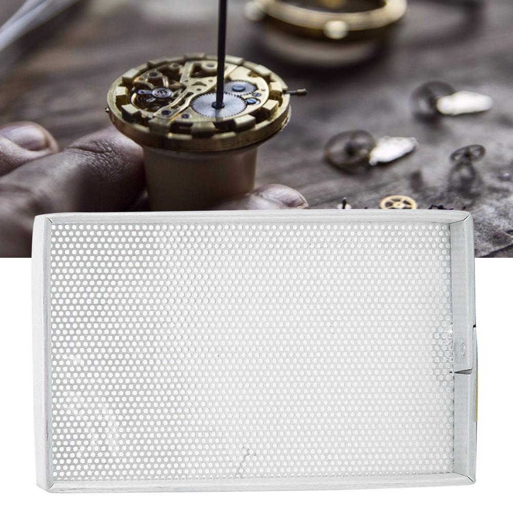 Uhrenteile Aufbewahrungstablett Aluminiumrahmen Stahlnetz Reinigungswerkzeug Organizer Trockenplatte
