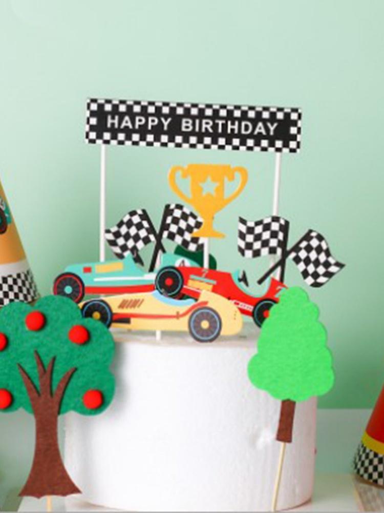 Racing Car Theme Happy Birthday Cake Topper Kids Shower Birthday Party Decor