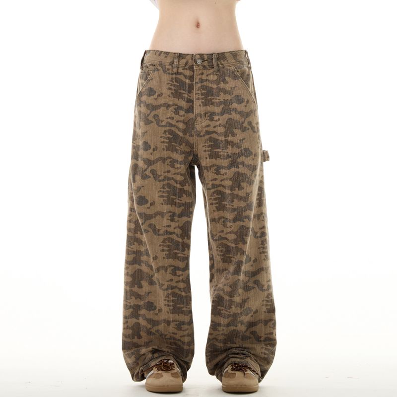 

Madwitch American Style Destroyed Washed Desert Yellow Camouflage Cargo Pants Men s and Women s Retro High Street Vintage Pants Fan color L