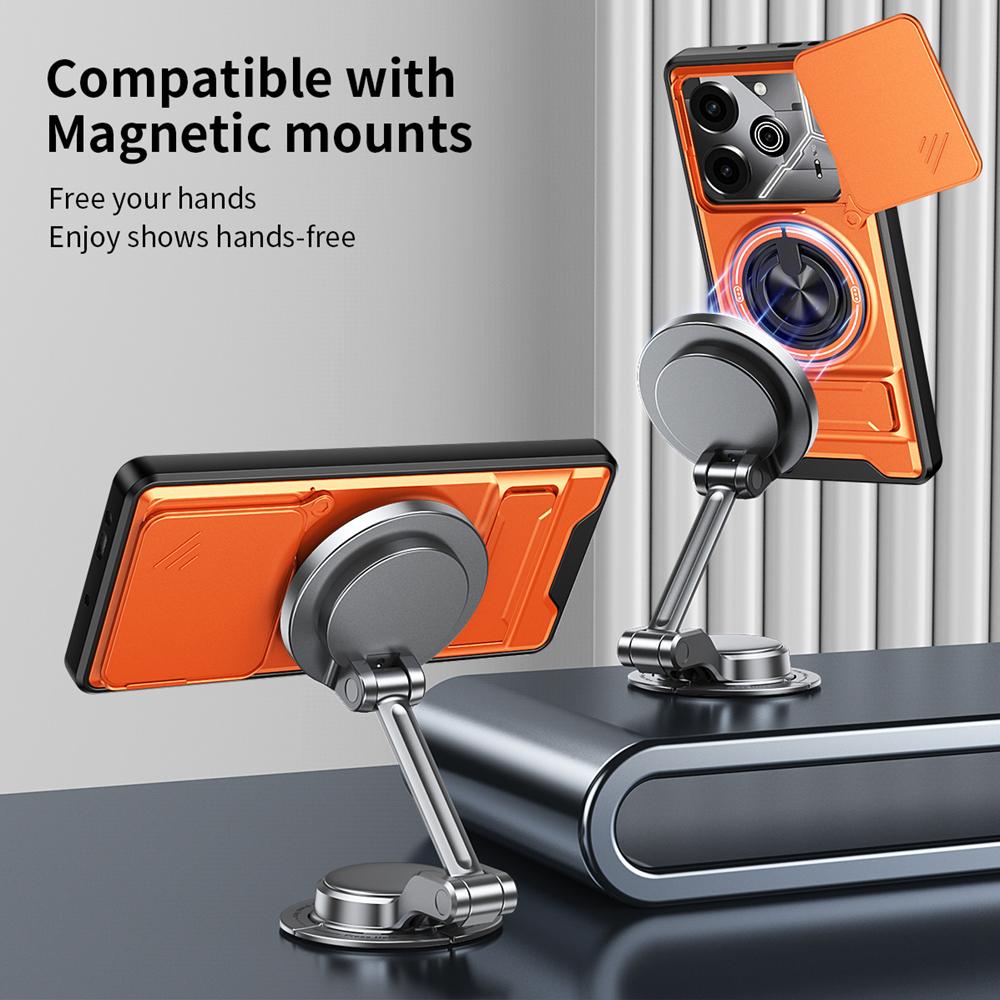 KEYSION Magnetic Phone Case for TECNO Pova 6 6 Pro 5G Slide Camera Lens Protection Upright Kickstand Ring Shockproof Back Cover