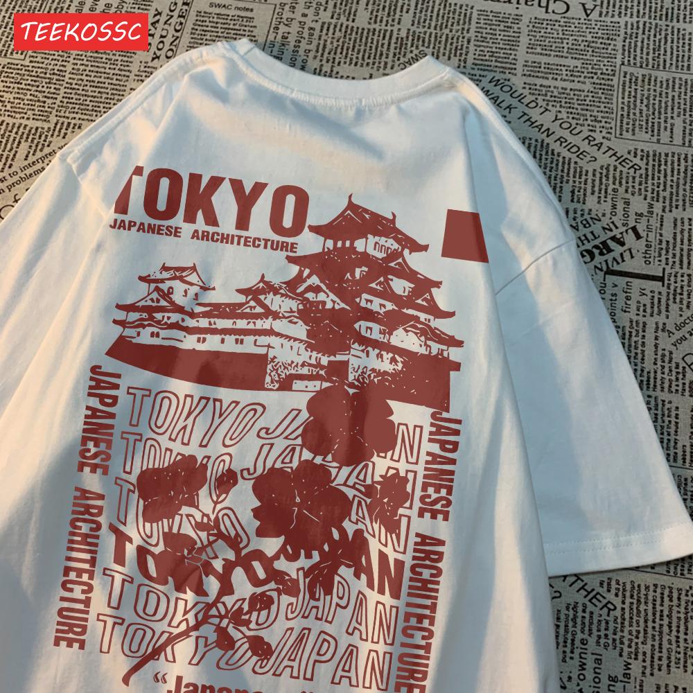 Trend Katoen Dames T-shirts Japanse Tokyo Sakura Print Streetwear Zacht Ademend Oversized Zomer Straat Dameskleding