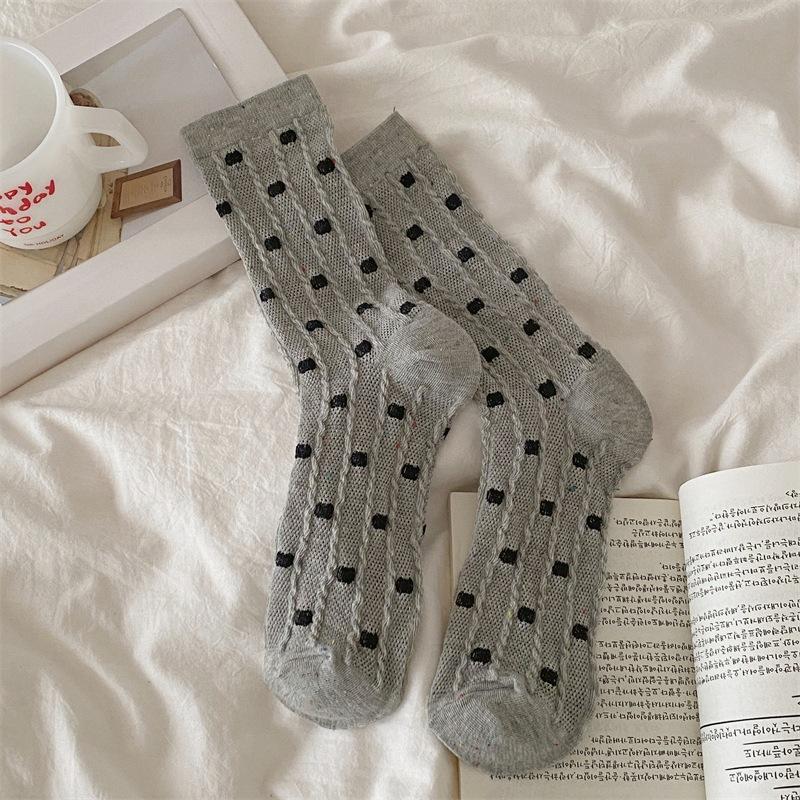 Women's Spring and Summer Thin Mesh Twist Dot Breathable Cotton Tube Stack Socks