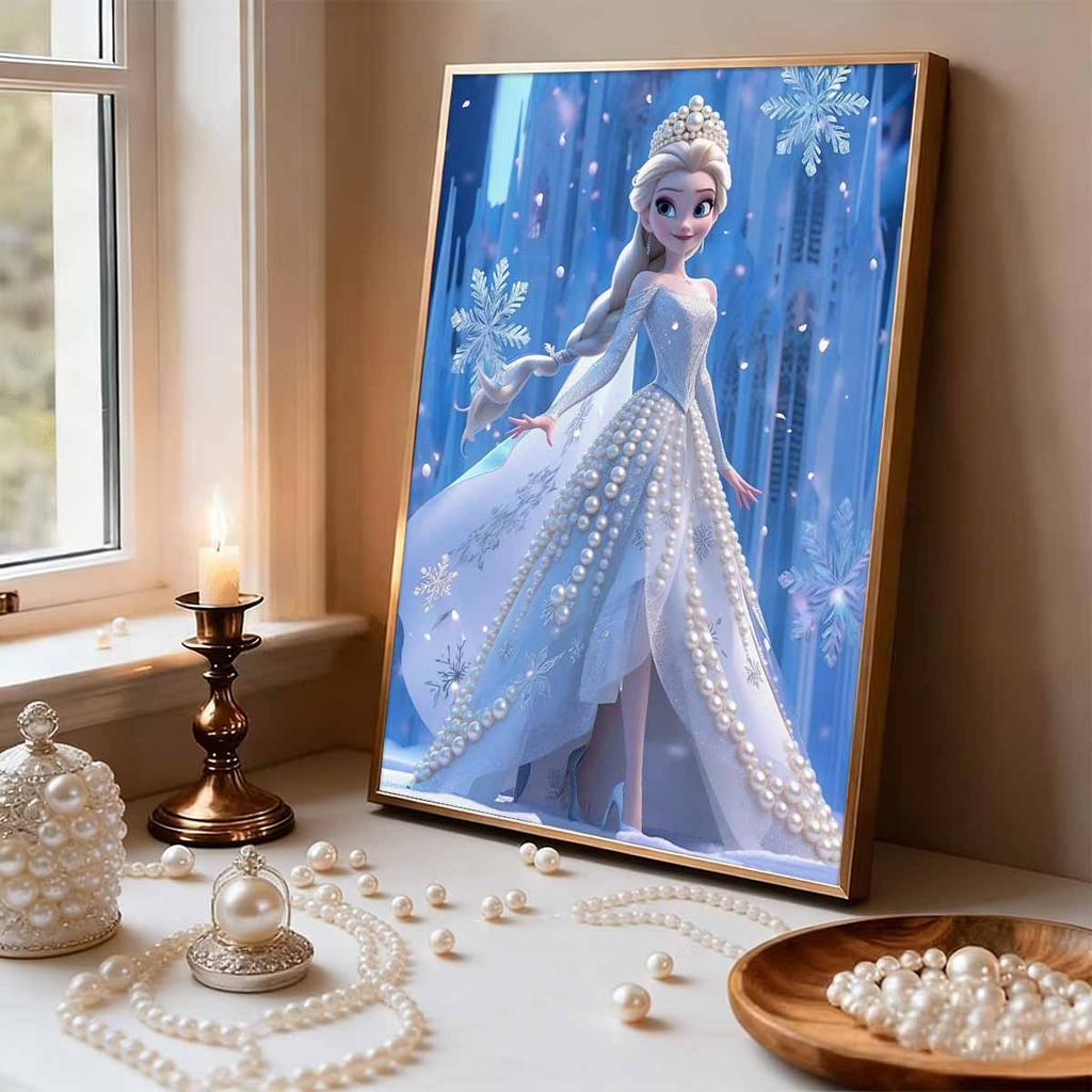 Disney Snow Princess DIY Artificial Pearl Diamond Art Set  A Diamond Dot Painting for Home Decoration Gift