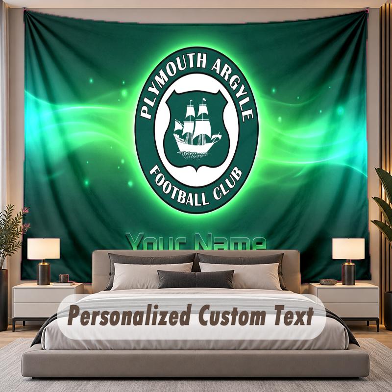Custom Name Text Tapestry Plymouth Argyle FC Personalized Polyester Wall Tapestry For Bedroom And Room
