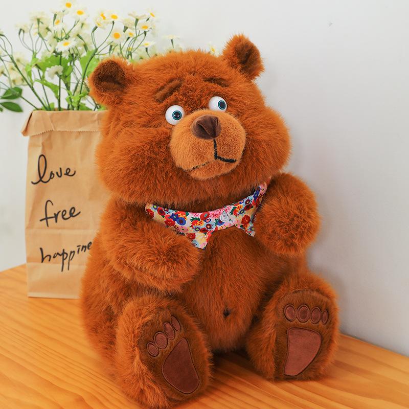 New Simulated Scarf Bear Plush Toy Doll Cute Large Brown Bear Doll Pillow for Women