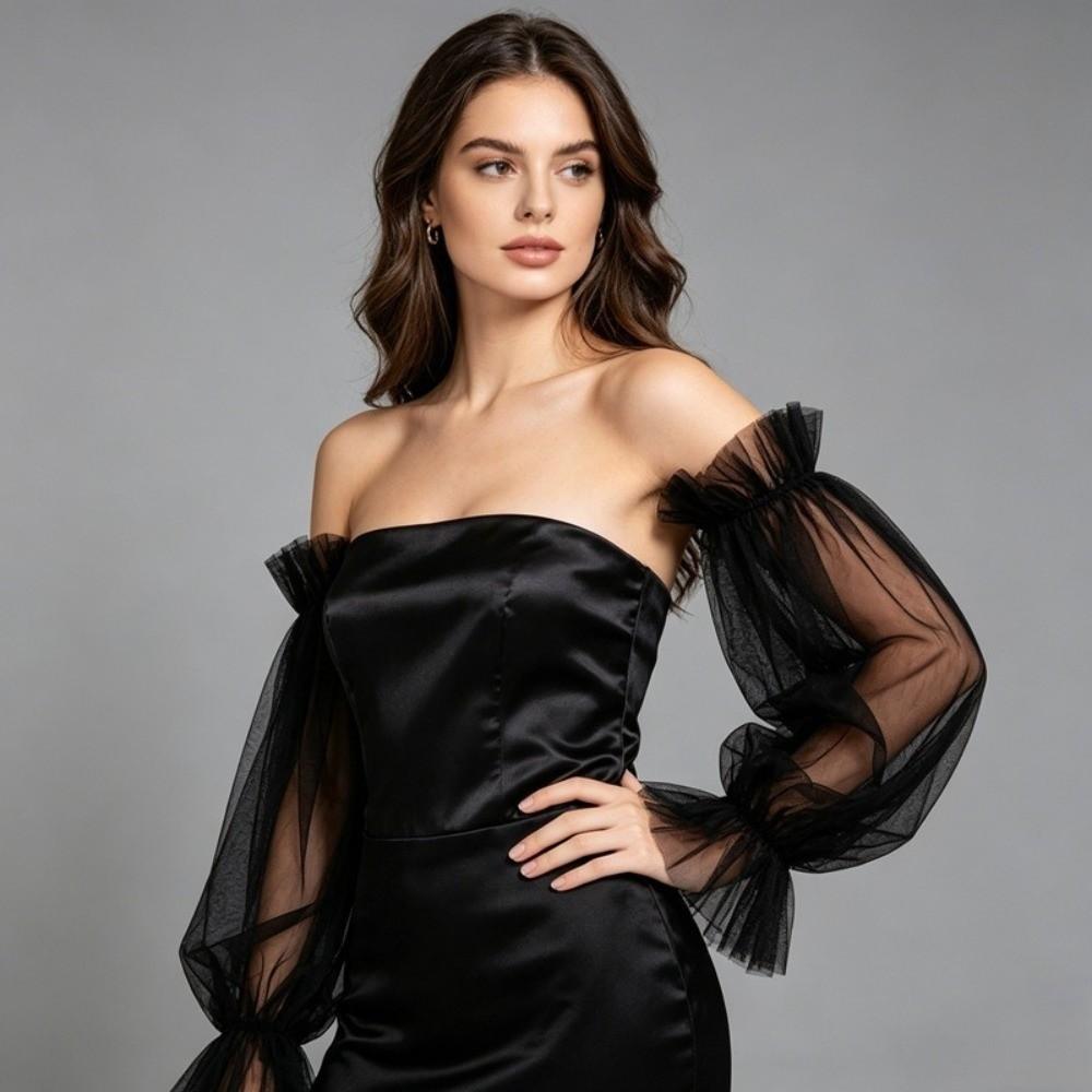 Trouwjurk Bruid Bruiloftshandschoenen Effen Kleur Bruidsmouwen Mode Afneembare Tule Bruiloft
