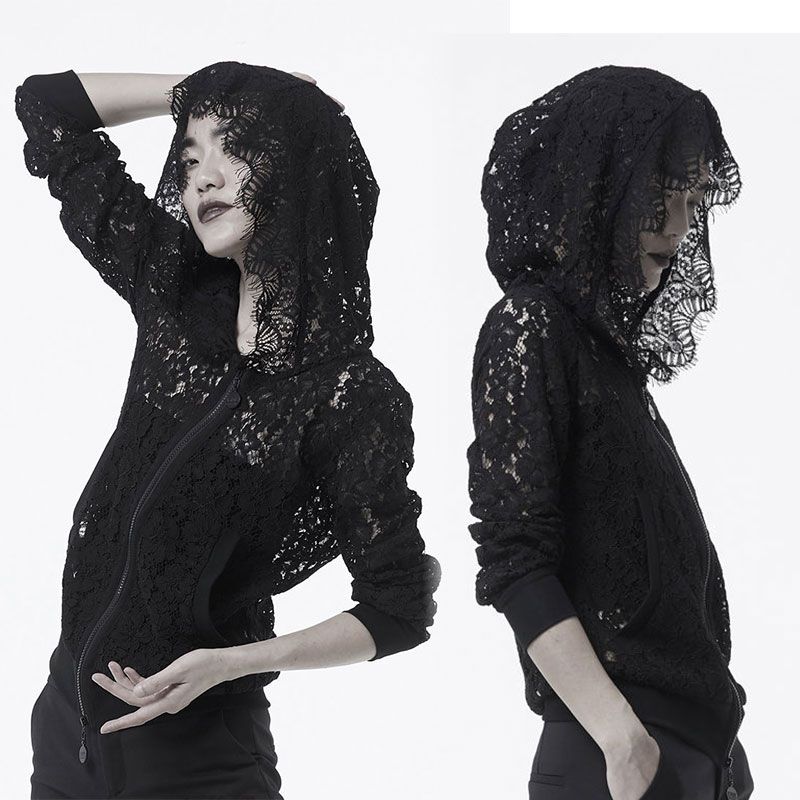 

Блузка с капюшоном Кружевной Кардиган Пальто Куртка Фея Длинные Рукава Тонкий Ажурный С Капюшоном Солнцезащитный Топ Молния Black 3XL