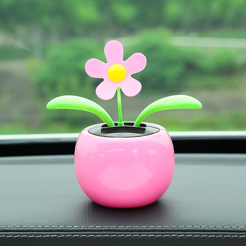 Solar-Powered Waving Sunflower Car Ornament - Cartoon Interior Decoration Accessories for Women